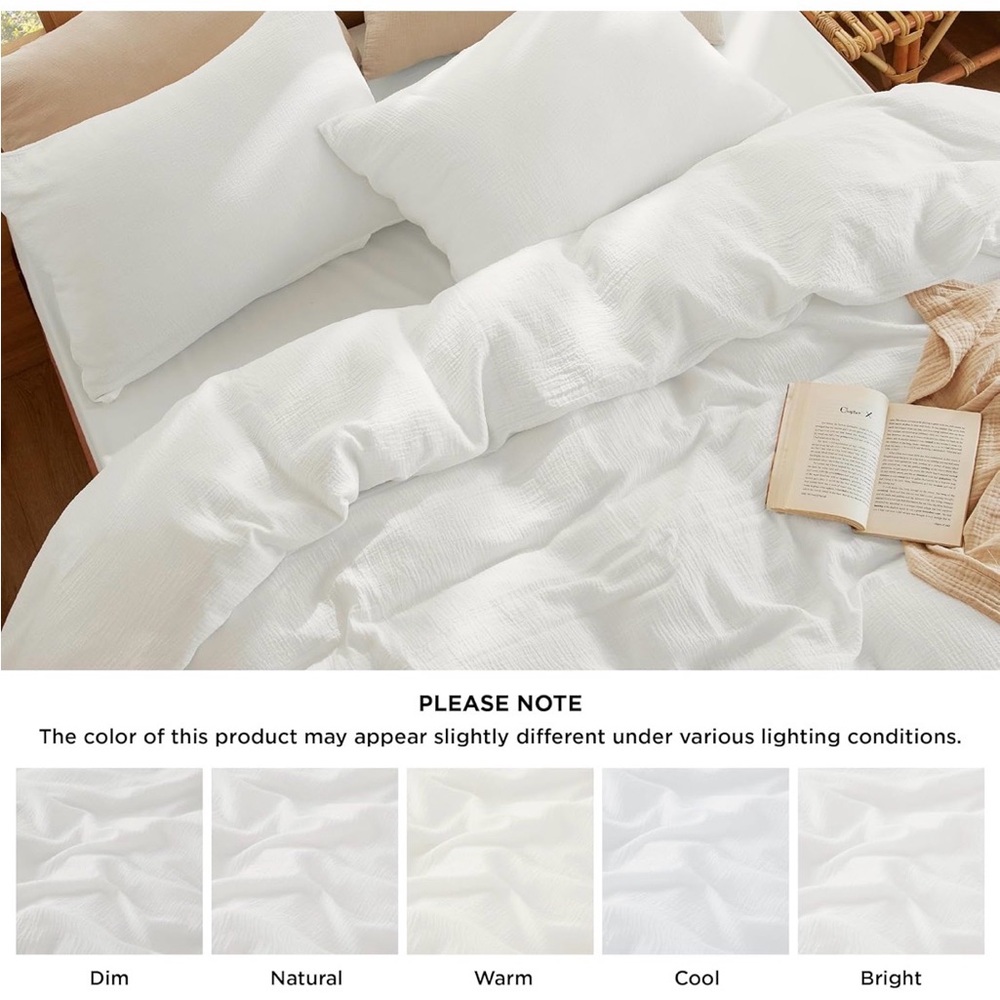 NIP Bedsure 100% Muslin Cotton Duvet Cover,Queen,White,Breathable,Lightweight - Picture 8 of 12